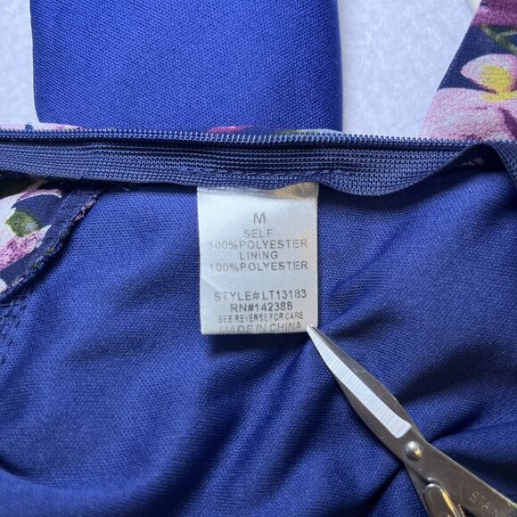 Essue crop top sheer flounce sleeve dark blue pink purple womens M - Picture 10 of 16